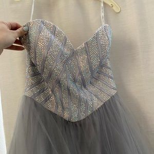 Grey Rhinestone Top Prom/Quinceañera Dress